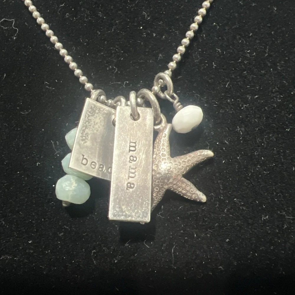925 Italy Ball & Bead, Star Fish, Mama ,beads Beach Souvenir Necklace 18